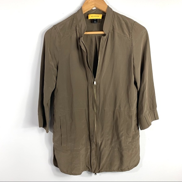 St. John Silk Long Sleeve Brown/Dark Taupe Top - Picture 2 of 6